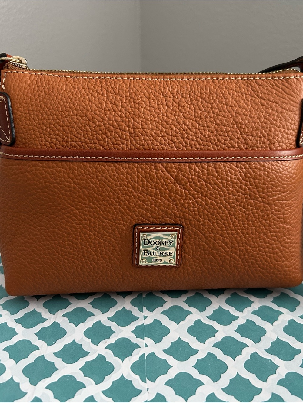 Dooney & Bourke Pebbled Leather Crossbody - Tan with Gold Plaque
